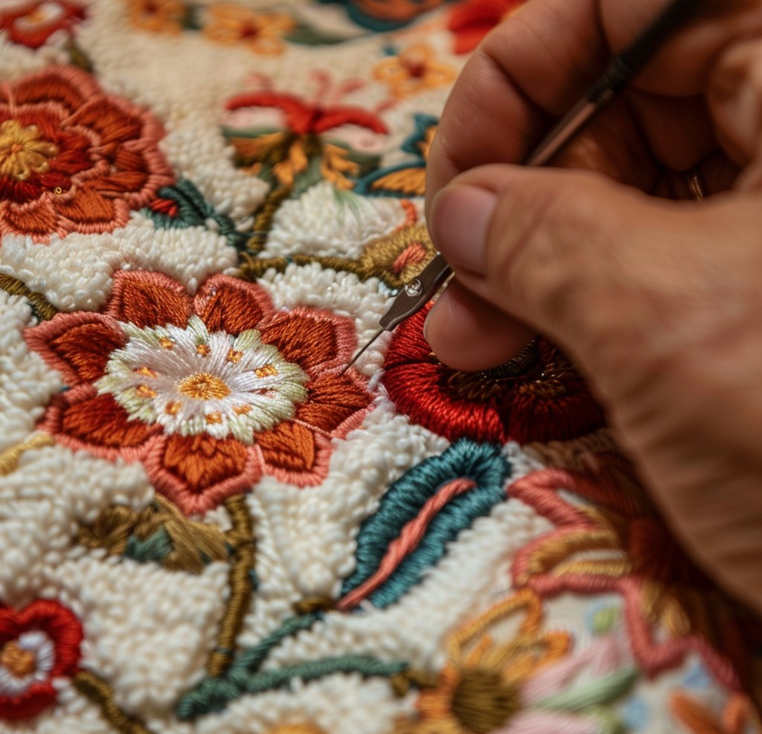 Close-up of hand embroidery craftsmanship